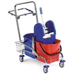 Vozík úklidový FILMOP 8017, 2 x 15L, chrom, košík, držák pytle
