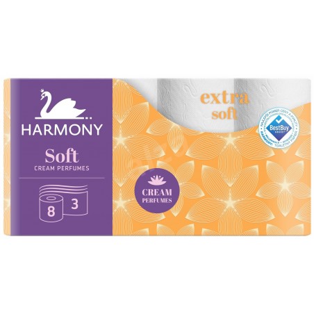 Toaletní papír Harmony Soft AROMA CREAM 8, 3 vrstvý, 17,5 metrů, cena za balení 8 ks 